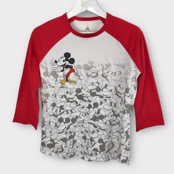 Disney Micky Mouse Tee Shirt Red & White Raglan Classic T - Shirt 100% Cotton. - Picture 3 of 6
